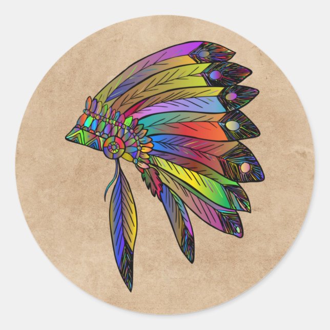 Native American Headdress Classic Round Sticker (Vorderseite)