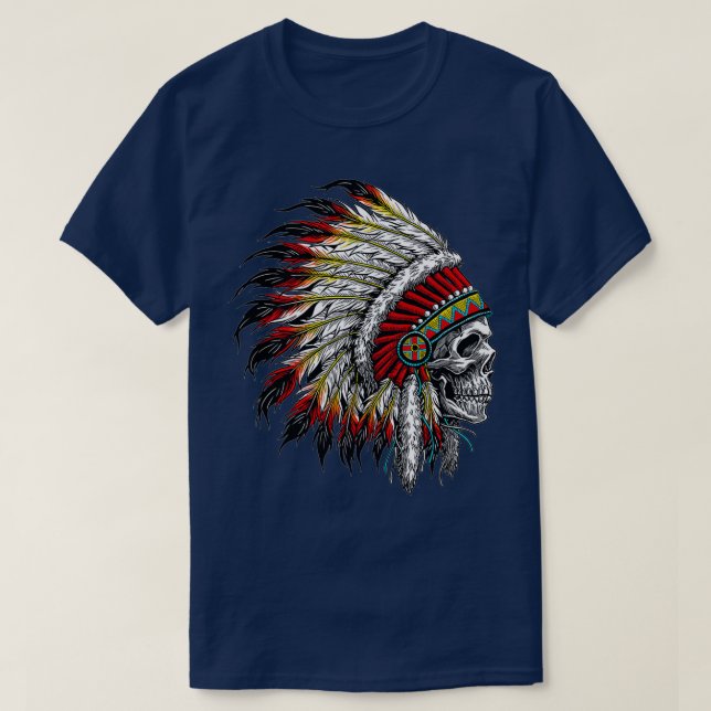 Native American Headdress Skull  T-Shirt (Design vorne)