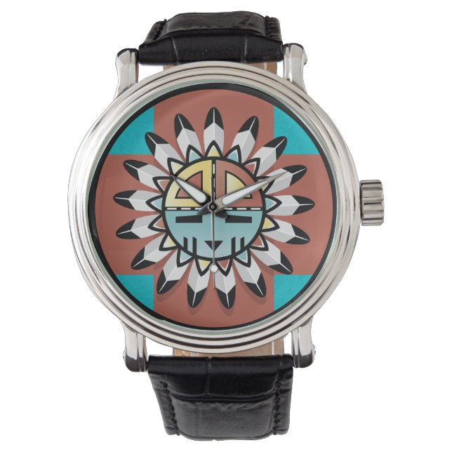 Native American Hopi Kachina Tribal Art Design Armbanduhr (Vorderseite)