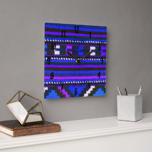 Native American Indian blue texture design Quadratische Wanduhr