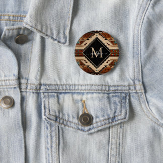 Native American Indian Culture Boho Style Monogram Button