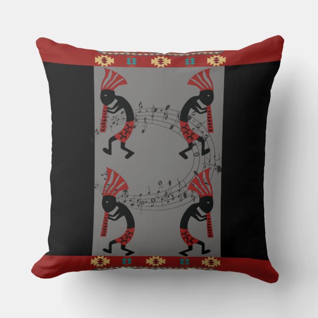 Native American Music Kokopelli Throw Pillow Kissen (Vorderseite)