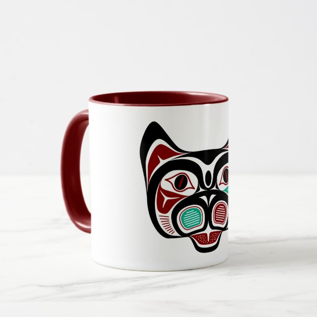Native American Red Black Green Haida Art Kitty Tasse (Vorderseite Links)