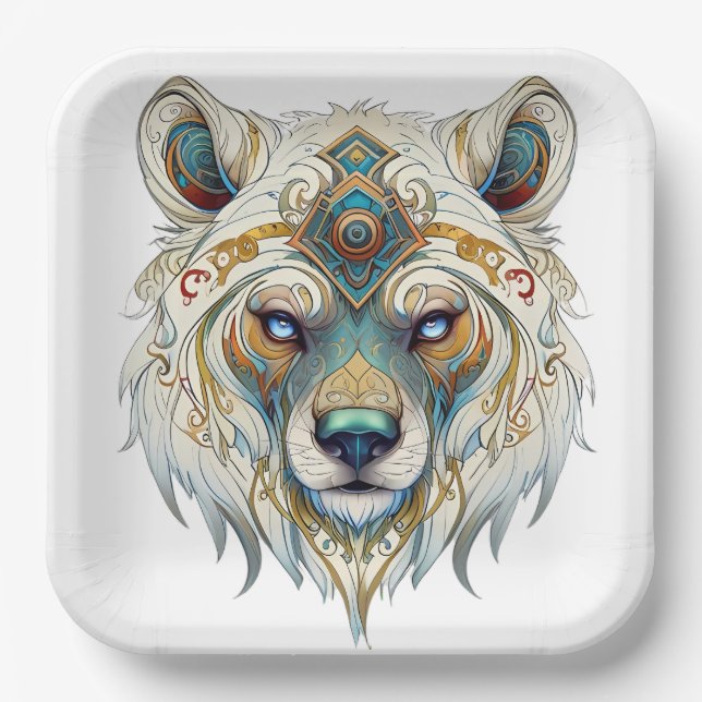Native American Spiritual Wolf Paper Plate Pappteller (Vorderseite)