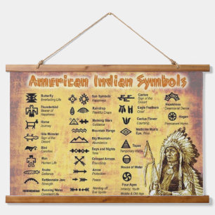 Native American Symbols Wall Wandteppich Mit Holzrahmen