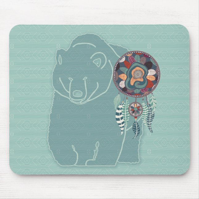 Native American Tribal Spirit Bear Soft Grüntöne Mousepad (Vorne)