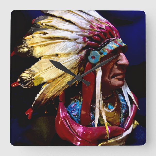 Native American Wall Clock Quadratische Wanduhr (Vorderseite)