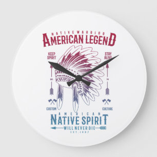 Native American Warrior Tribal Spirit Art Ohrts Große Wanduhr