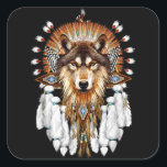 Native American Wolf - Wolf Lovers Quadratischer Aufkleber<br><div class="desc">Native American Wolf - Wolf Lovers</div>