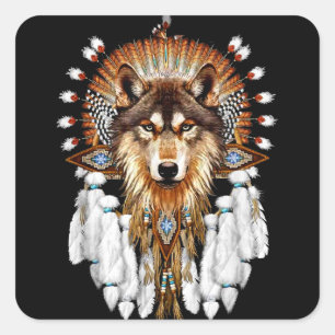 Native American Wolf - Wolf Lovers Quadratischer Aufkleber