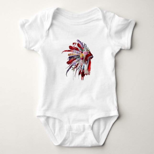 Native amerikanische Ureinwohner Blume mit Silhoue Baby Strampler (Vorderseite)