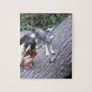 Native Amerikanische Ureinwohner Boy mit Wolf-Imag Puzzle