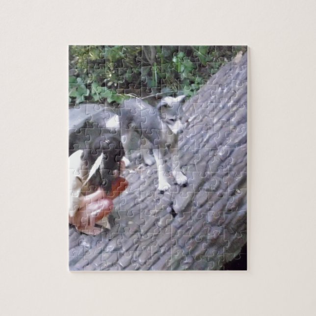 Native Amerikanische Ureinwohner Boy mit Wolf-Imag Puzzle (Vertikal)