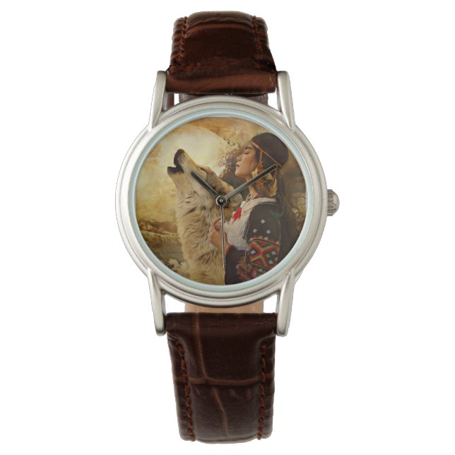 NATIVE AMERIKANISCHE UREINWOHNER FRAU WRIST WATCH ARMBANDUHR (Vorderseite)