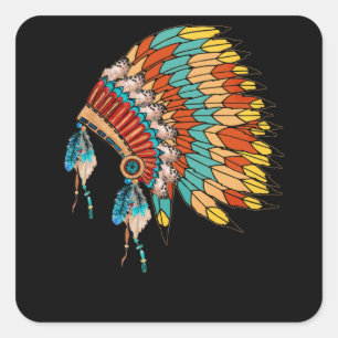 Native Amerikanische Ureinwohner Headdress Costume Quadratischer Aufkleber