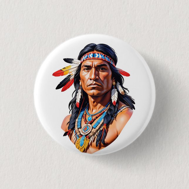 Native Amerikanische Ureinwohner Man Button (Vorderseite)