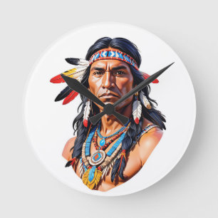 Native Amerikanische Ureinwohner Man Runde Wanduhr