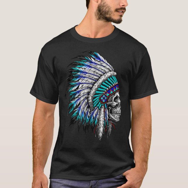 Native Amerikanische Ureinwohner Skull Eagle Feath T-Shirt (Vorderseite)