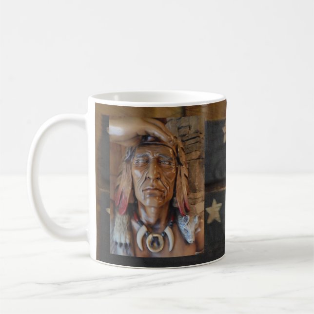 Native Amerikanische Ureinwohner Skulptur mit Fuch Tasse (Links)