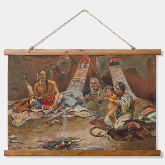 Native Amerikanische Ureinwohner Southwest Art Wal Wandteppich Mit Holzrahmen (Vorne)