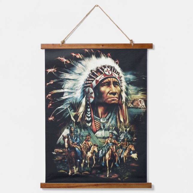 Native Amerikanische Ureinwohner Southwest Art Wal Wandteppich Mit Holzrahmen (Vorderseite)