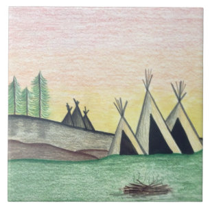 Native Amerikanische Ureinwohner Teepee Folk Art Fliese