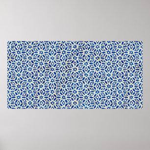 Native Batik Wasserfarbe künstlerisch blau-weiß pa Poster