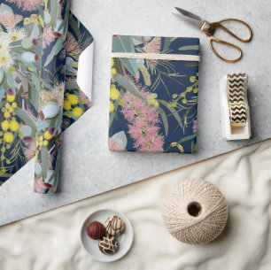 Native Bush Blooms Royal Blue Geschenkpapier