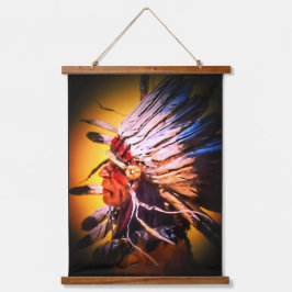 Native Chief Wood Topped Wall Tapestry Wandteppich Mit Holzrahmen