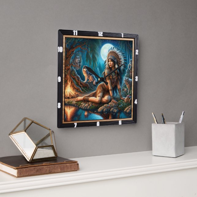 Native Embrase: Heilige Steine Morgenruhe Quadratische Wanduhr (Büro)