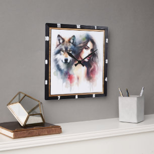 Native Essence: Abend des Waldes Quadratische Wanduhr