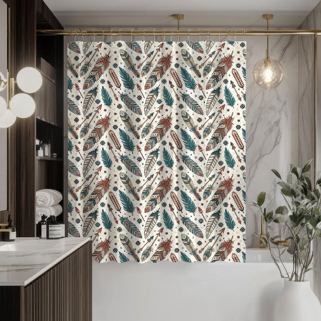 Native Feather Curtain Earthy Tribal Bathroom Look Duschvorhang (Native Feather Curtain Earthy Tribal Bathroom Look)