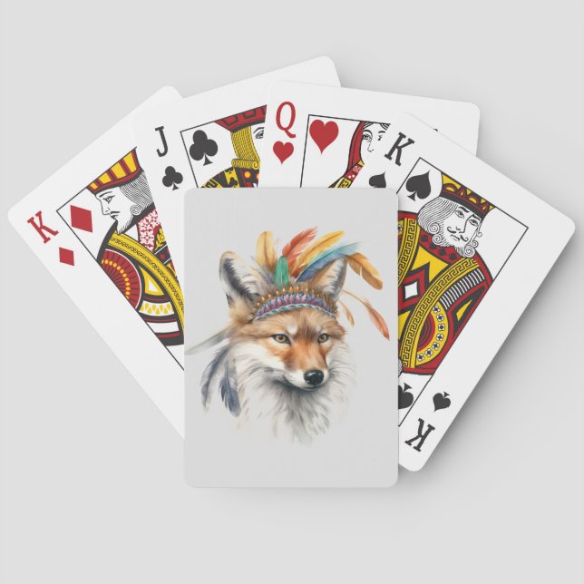 Native Fox in Feather Heather Playing Cards Spielkarten (Rückseite)