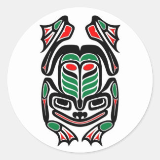 Native Haida Art Frog - schwarz auf weiß Runder Aufkleber
