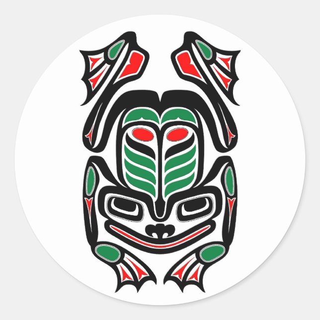 Native Haida Art Frog - schwarz auf weiß Runder Aufkleber (Vorderseite)