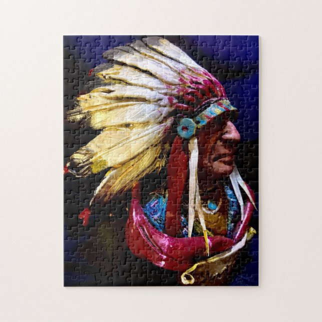 Native "Hunkpapa Chief" rare original art Puzzle (Vertikal)