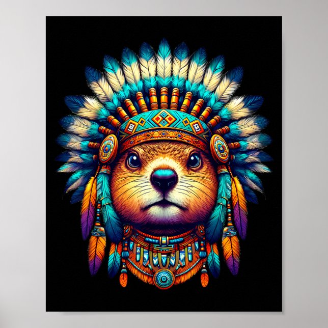 Native Indian Groundhog Native American Indian Fea Poster (Vorne)