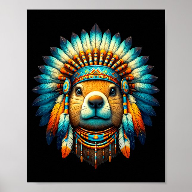 Native Indian Groundhog Native American Indian Fea Poster (Vorne)