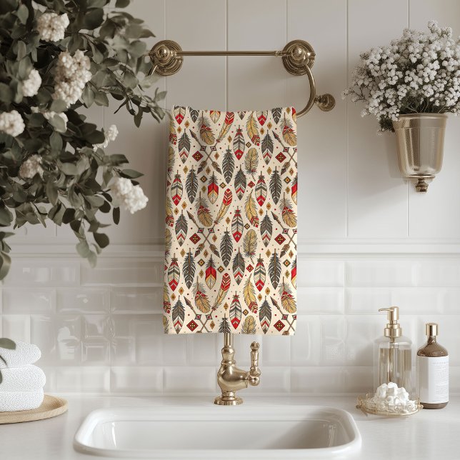 Native-Inspired Bath Towel Tribal Feather Pattern Badhandtuch Set (Native-Inspired Bath Towel Tribal Feather Pattern)