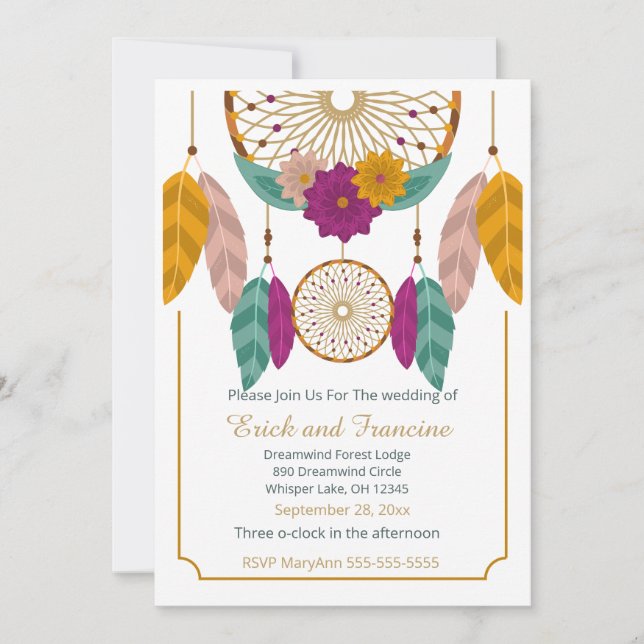 Native Inspired Dreamcatcher Wedding Invitation Save The Date (Vorderseite)