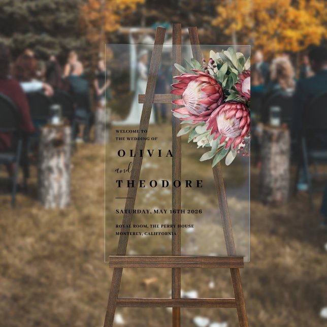 Native Protea Watercolor Floral Boho Botanisch Acrylschild (Von Creator hochgeladen)