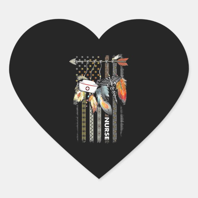 Native Style Nurse American Flag Herz-Aufkleber (Vorderseite)