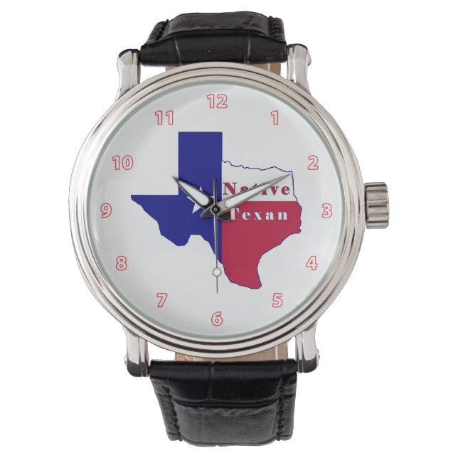 Native Texan Flag Map Armbanduhr (Vorderseite)