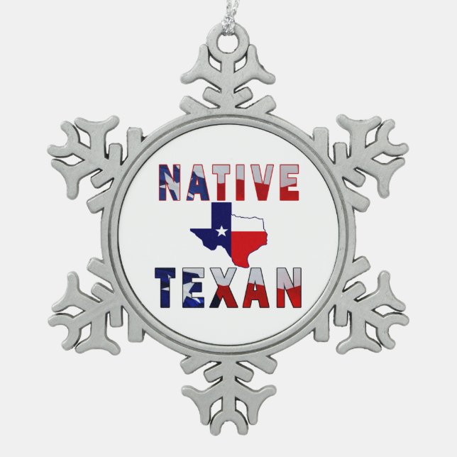Native Texan Flag Map Schneeflocken Zinn-Ornament (Vorderseite)