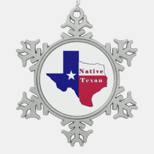 Native Texan Flag Map Schneeflocken Zinn-Ornament