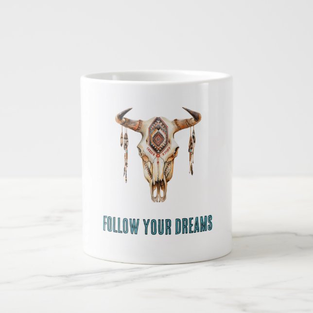Native Tribal Bull Horns Skull Jumbo-Tasse (Vorderseite)