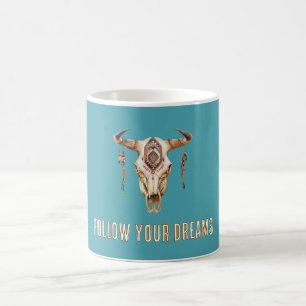 Native Tribal Bull Horns Skull Kaffeetasse