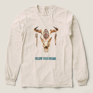 Native Tribal Bull Horns Skull Tri-Blend Shirt