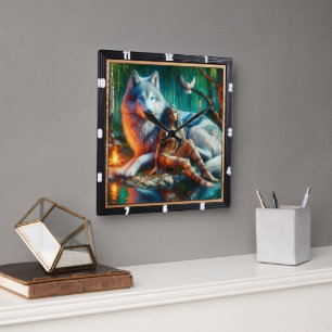 Native Vision: Mondlicht Glade Alte Weisheit Quadratische Wanduhr