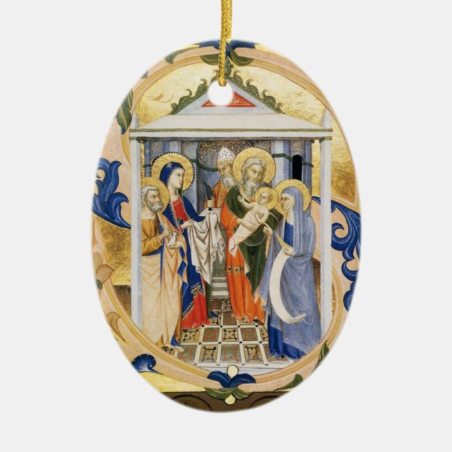 NATIVITÄT , BLAU UND GOLD Gem Stein Keramikornament (Vorne)